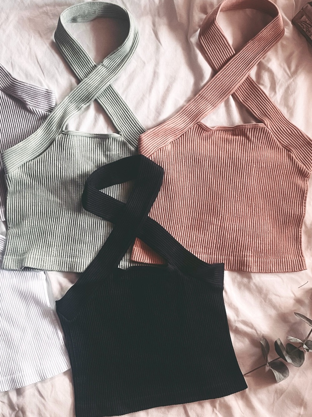 Crisscross Ribbed Halter Crop Top